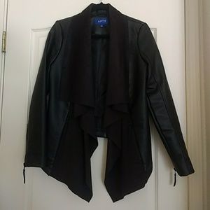 APT.9 Black Faux Leather Drape Jacket